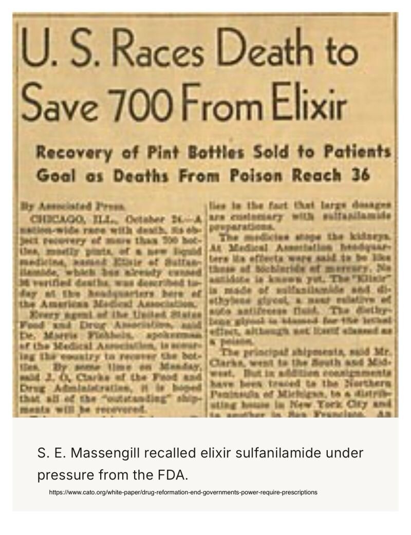 Newspaper coverage of the 1937 Elixir Sulfanilamide poisoning and recall